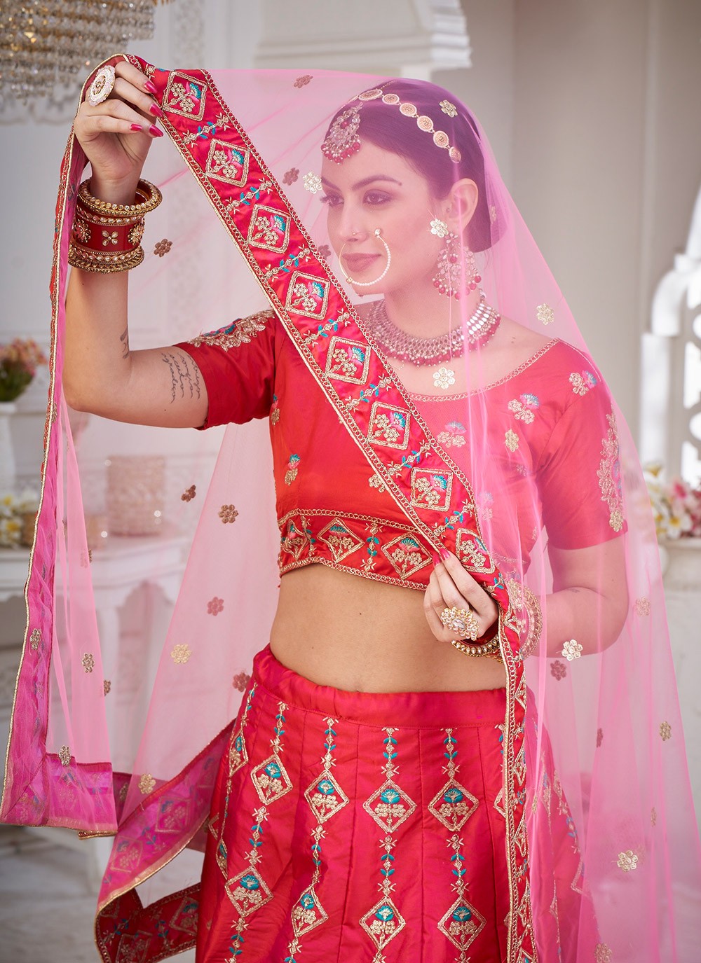 Embroidered Silk A - Line Lehenga - L1756