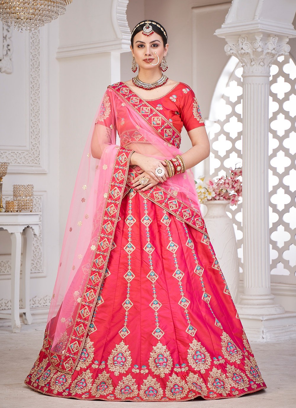 Embroidered Silk A - Line Lehenga - L1756