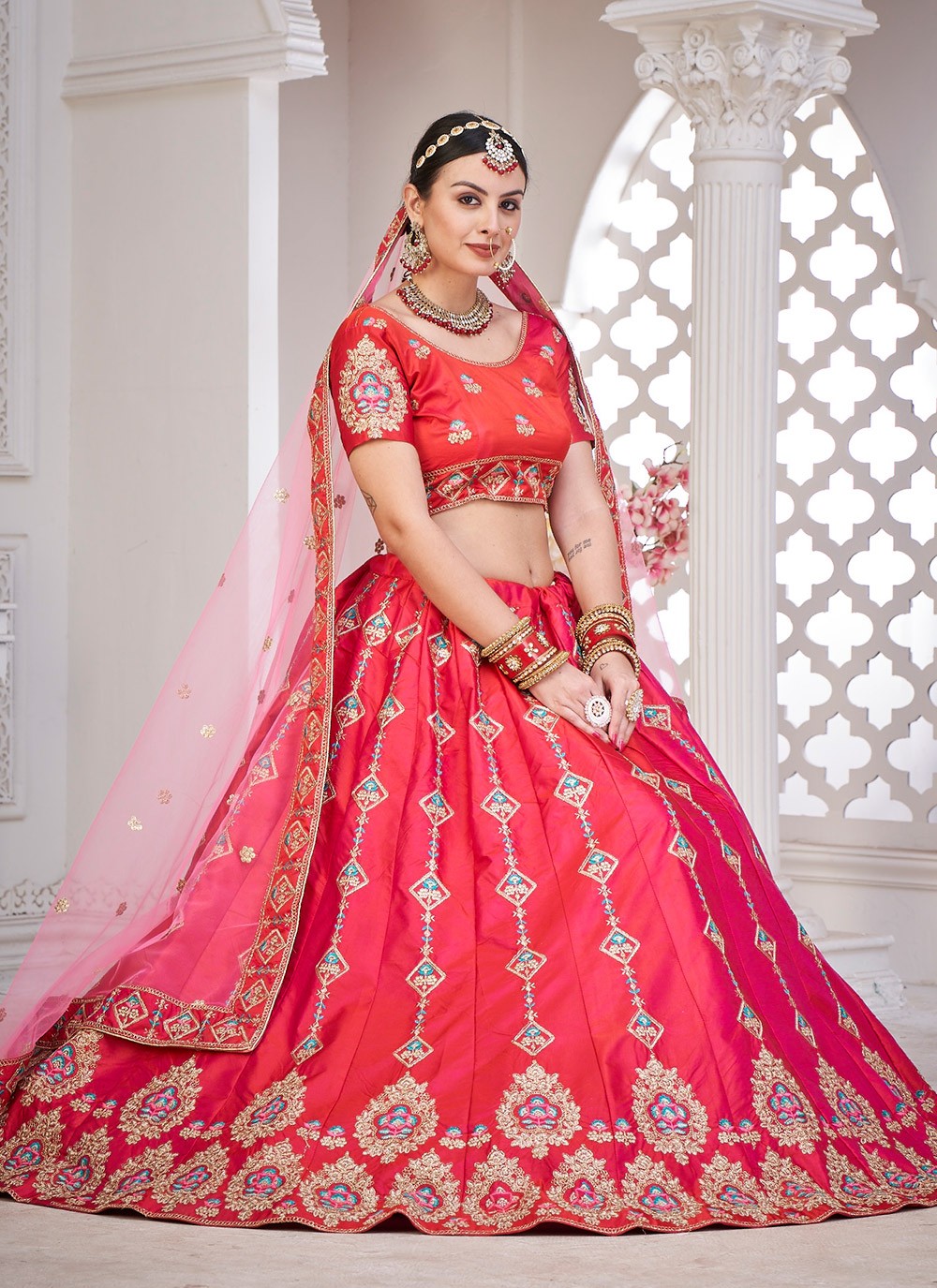 Embroidered Silk A - Line Lehenga - L1756