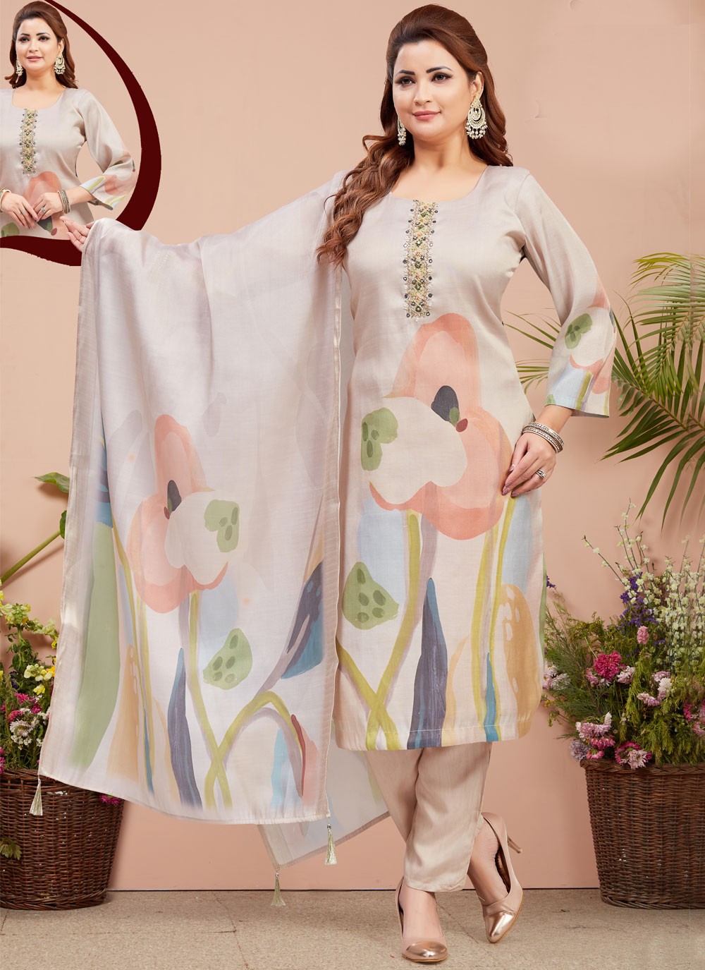 Embroidered Silk Salwar Suit - T4361