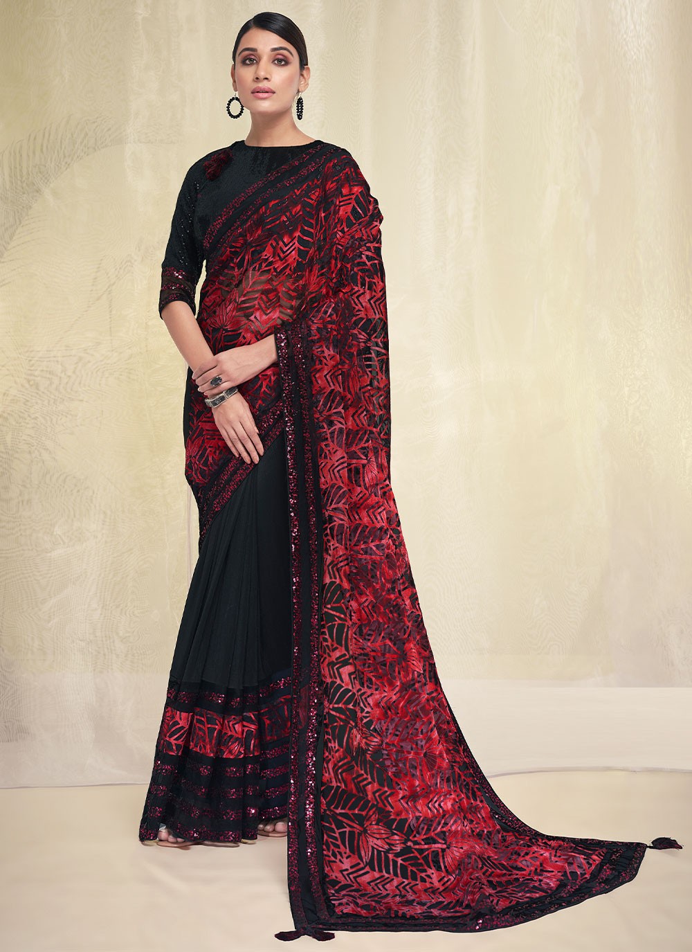 Trendy Embroidered Brasso, Crepe Silk Saree - S2943