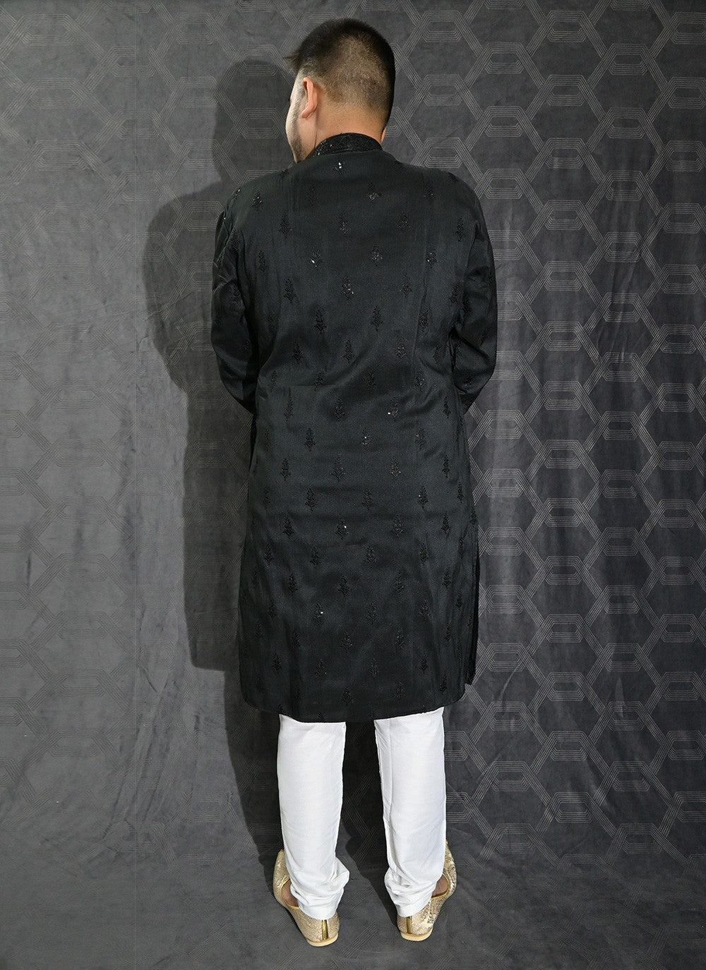 Embroidered Silk Black Kurta Pyjama - M6198