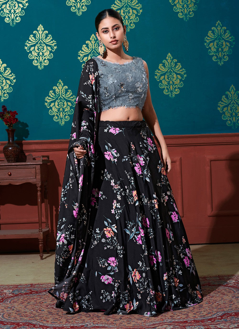 Printed Silk A - Line Lehenga - L0286