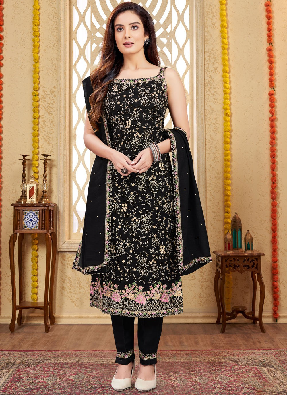 Embroidered Silk Salwar Suit - T4269