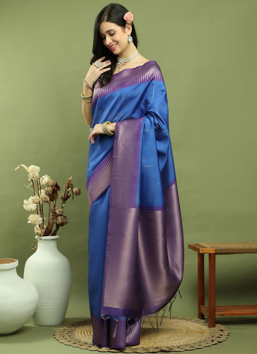 Classic Border Work Silk Blend Saree - S9786