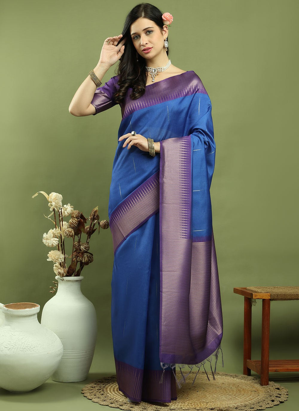 Classic Border Work Silk Blend Saree - S9786