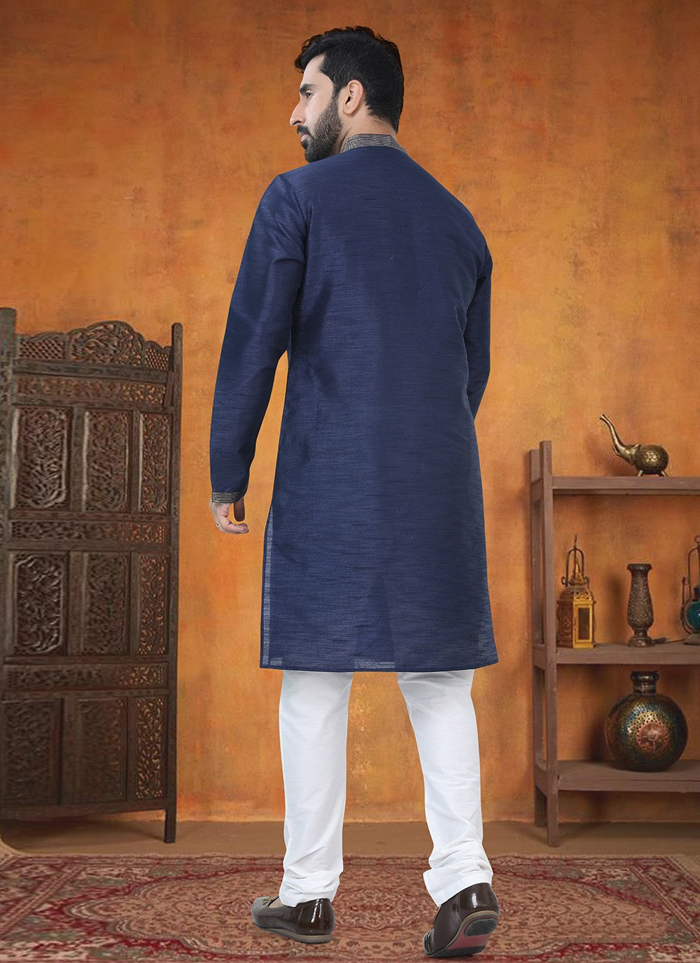 Buttons Silk Blue Kurta Pyjama - M8764