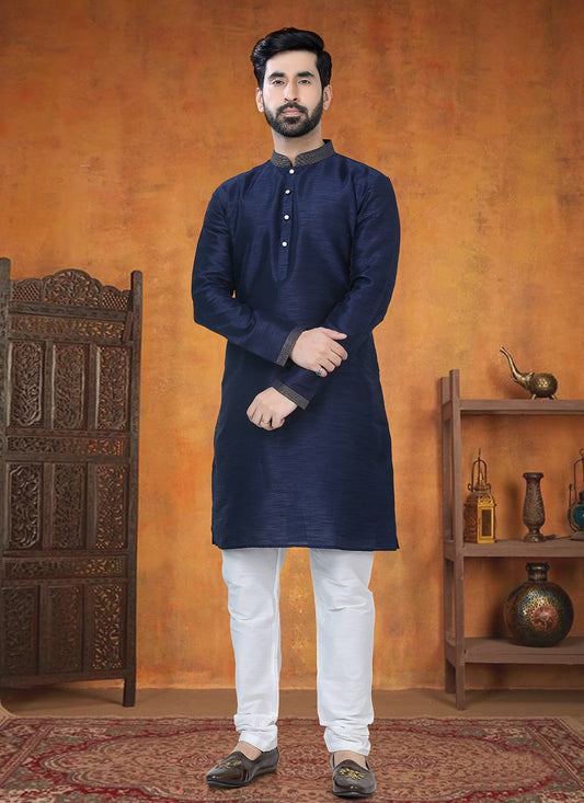 Buttons Silk Blue Kurta Pyjama - M8764