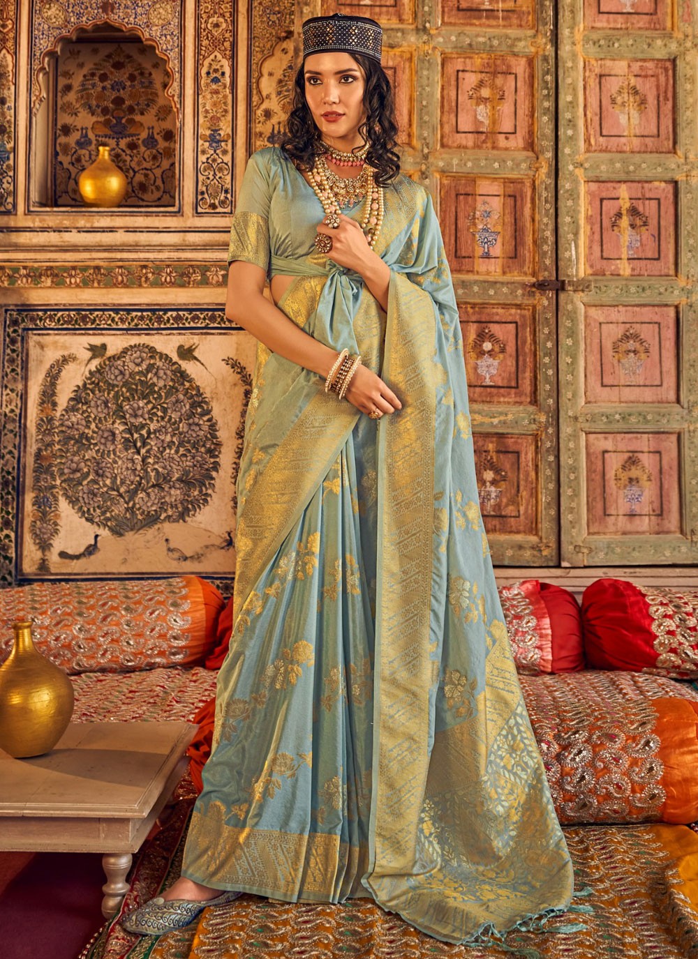 Classic Woven Georgette, Silk Saree - S9105