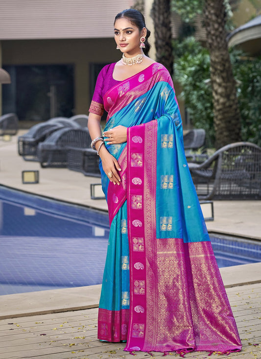 Trendy Weaving Zari Silk Blue Saree - S11420