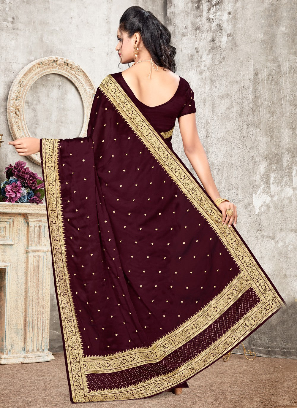 Classic Embroidered Faux Georgette Saree - S0566