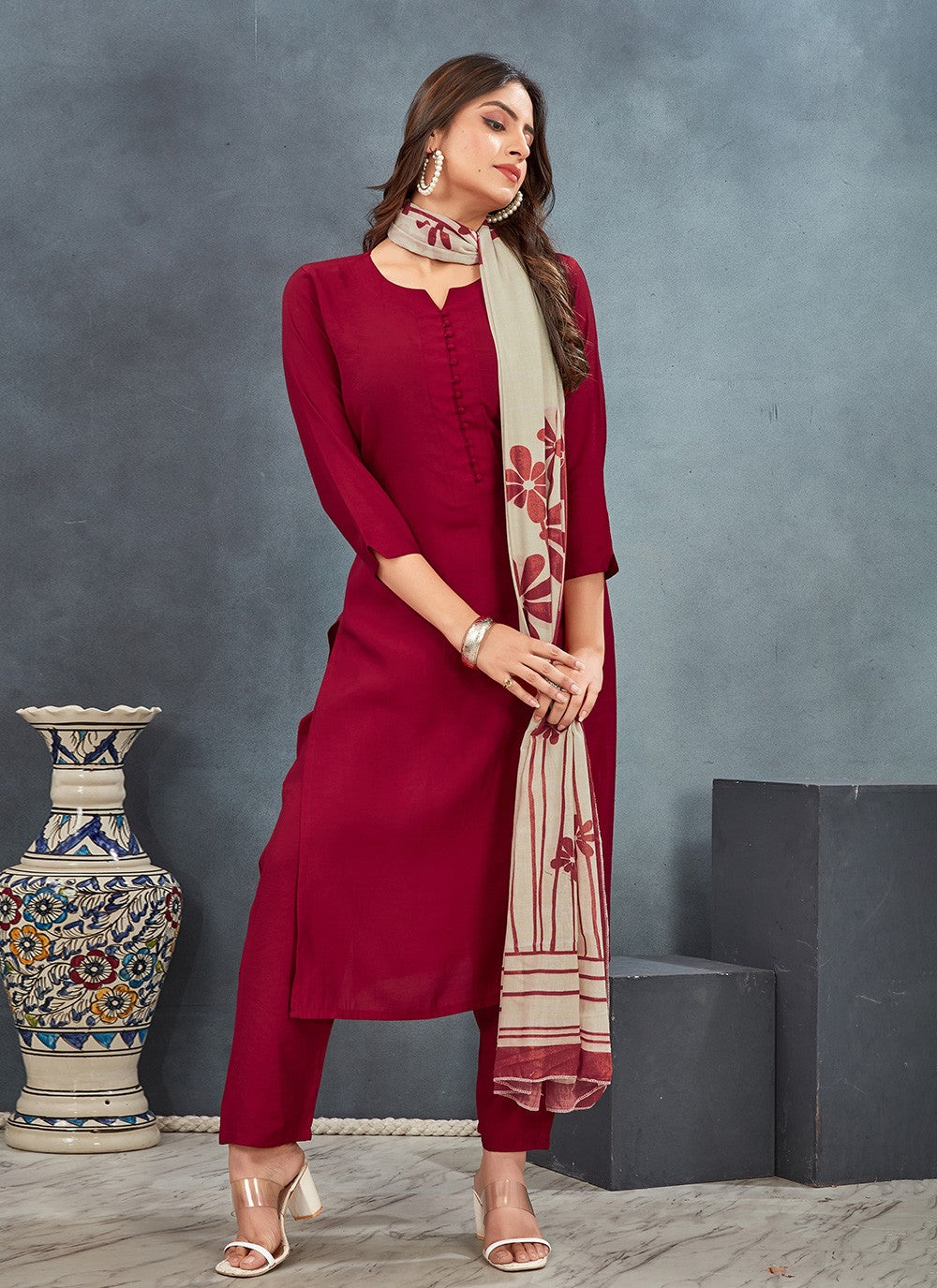 Plain Silk Pant Style Suit - T4717