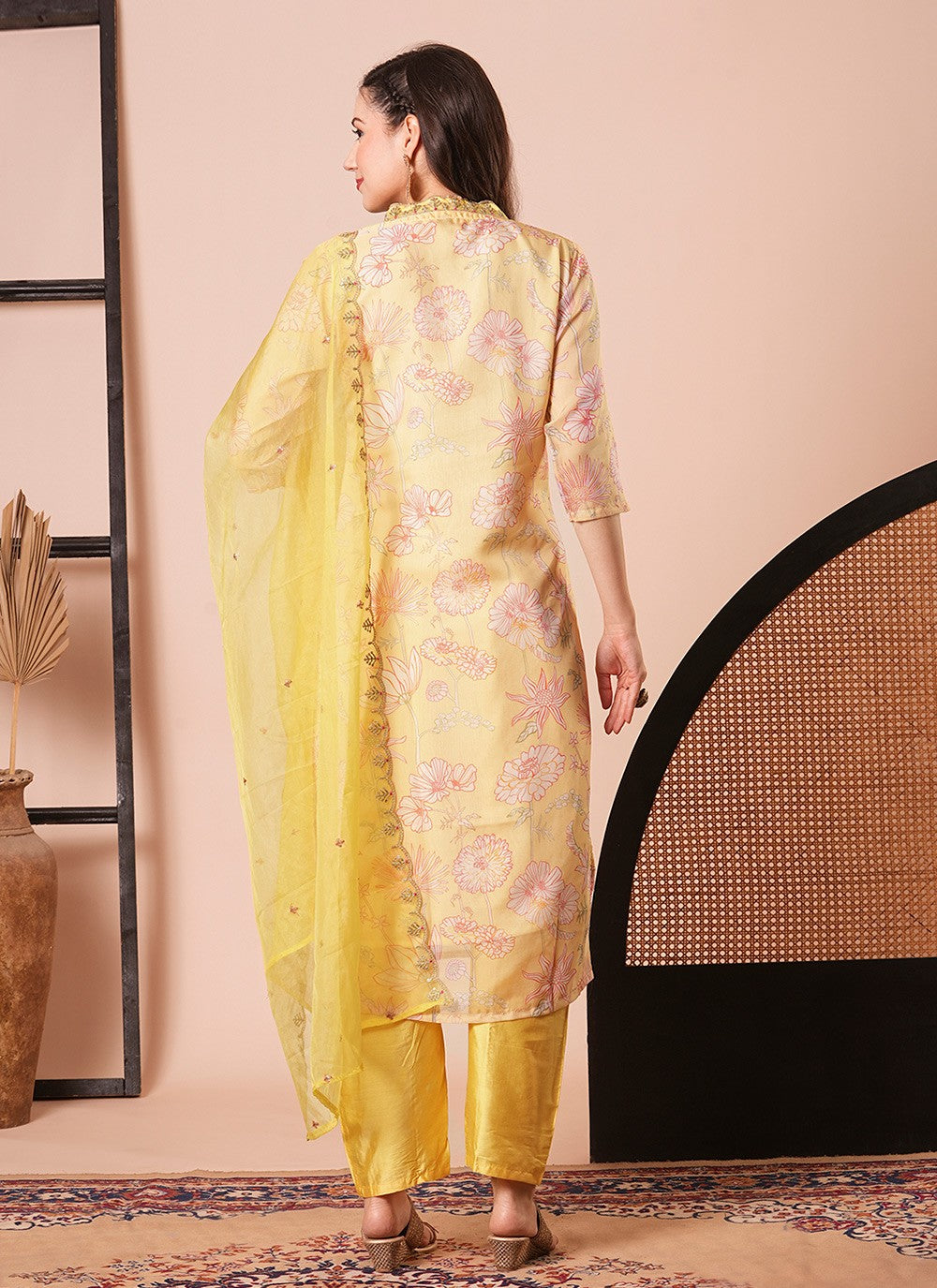 Embroidered Silk Pant Style Suit - T4478