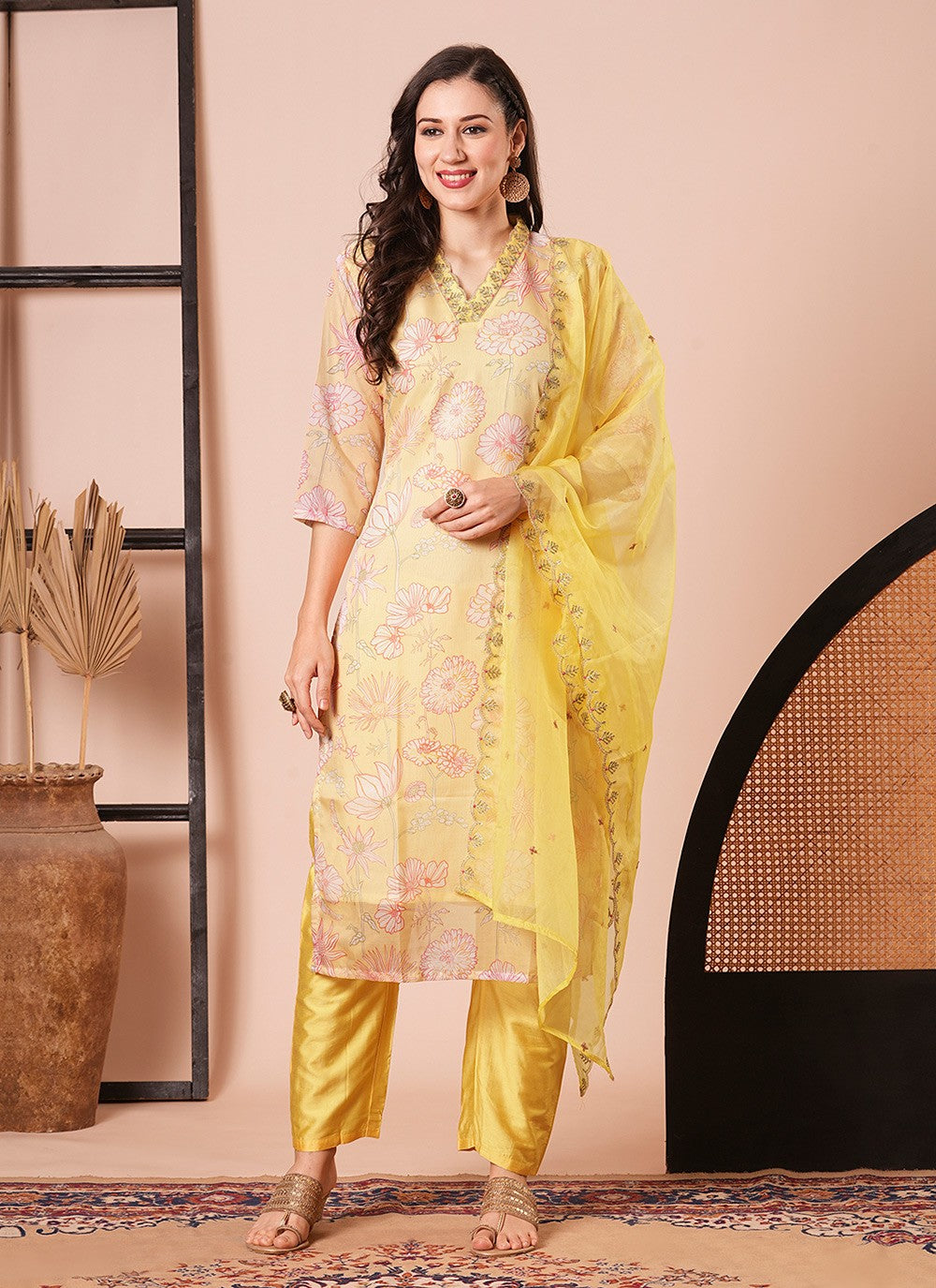 Embroidered Silk Pant Style Suit - T4478