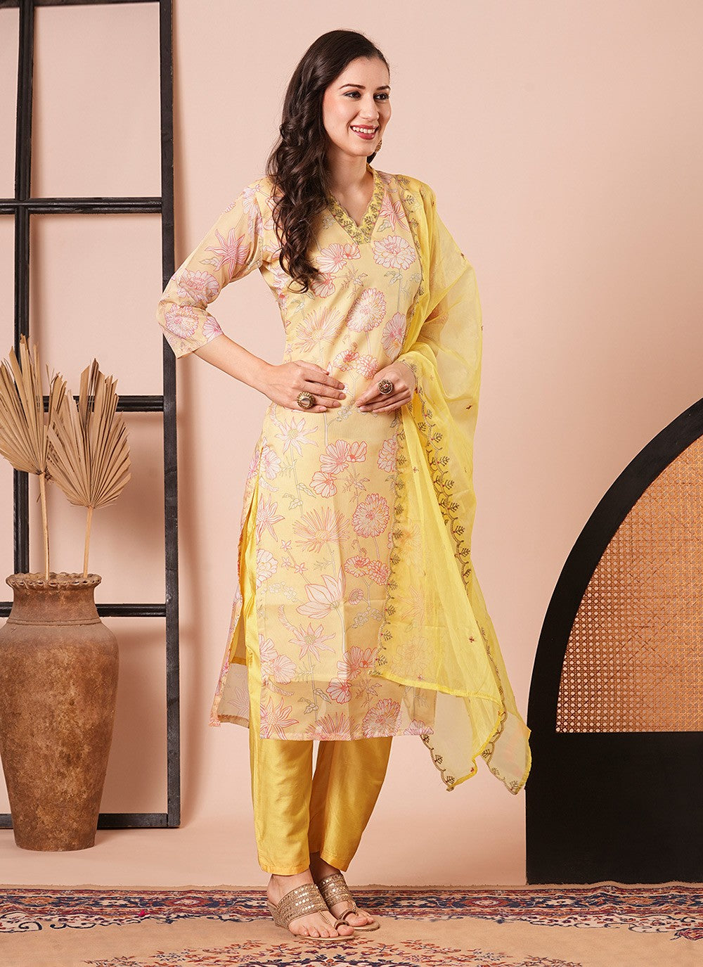 Embroidered Silk Pant Style Suit - T4478