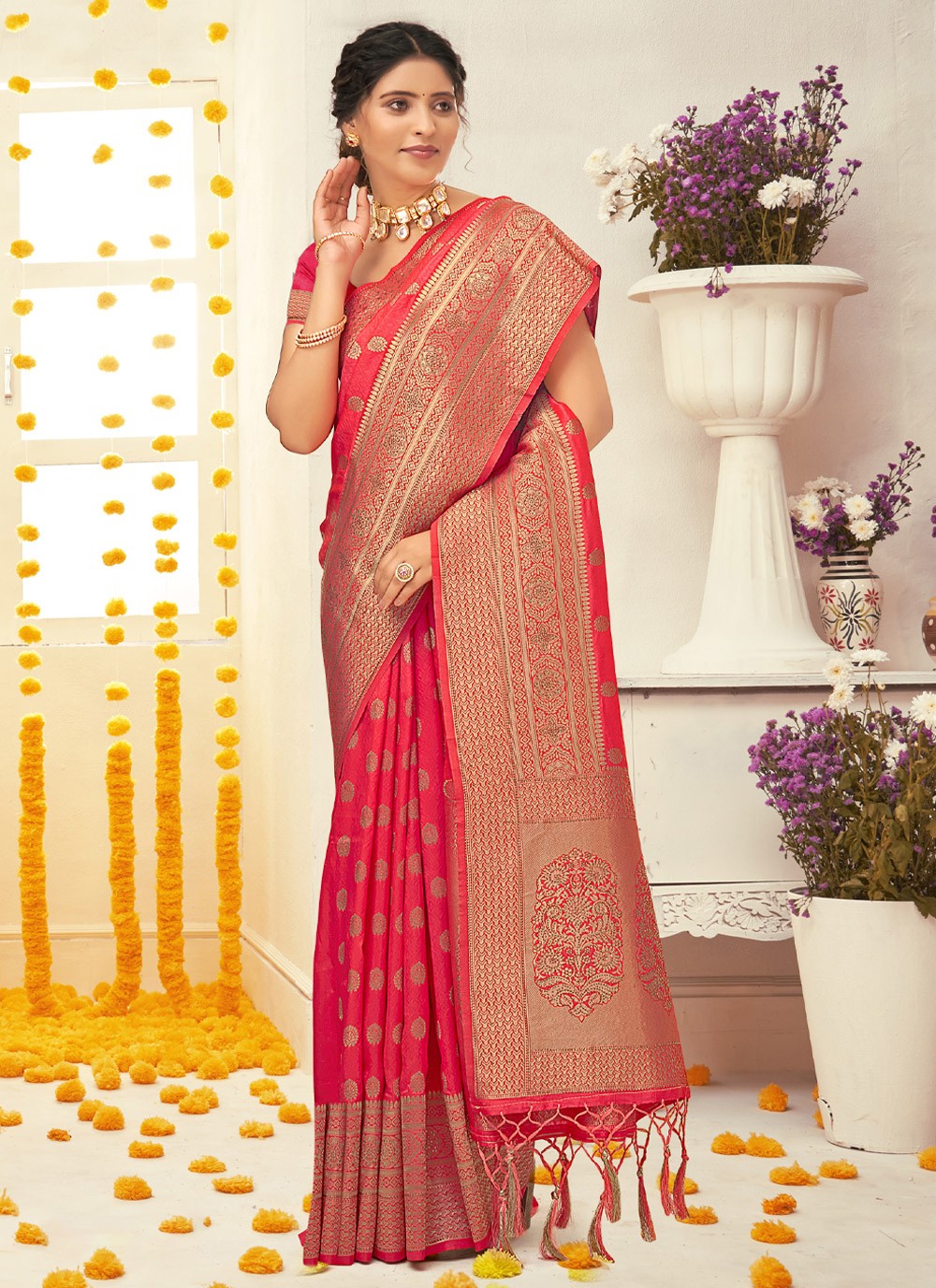 Trendy Embroidered Silk Saree - S2002