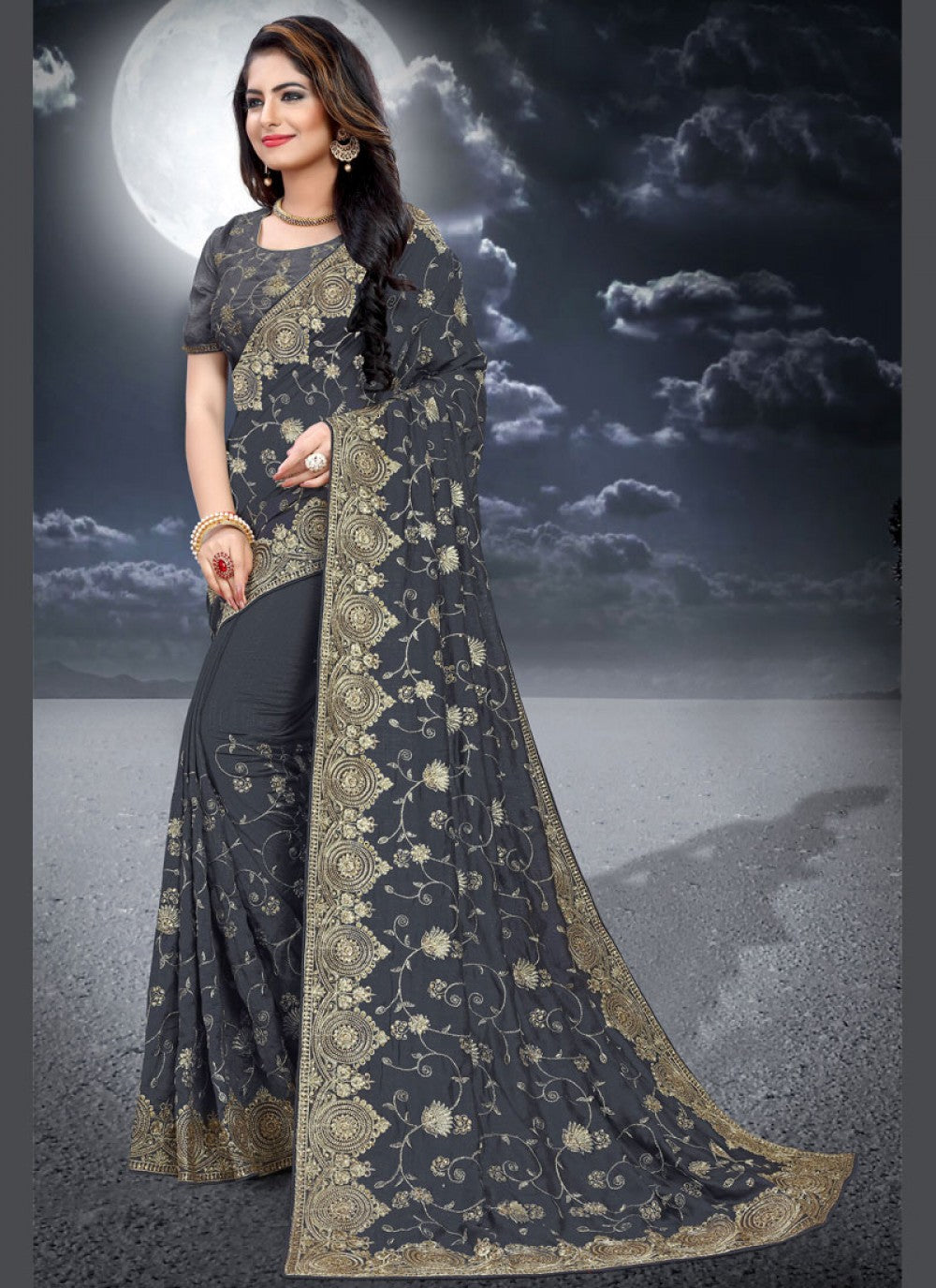 Classic Embroidered Silk Saree - S0282