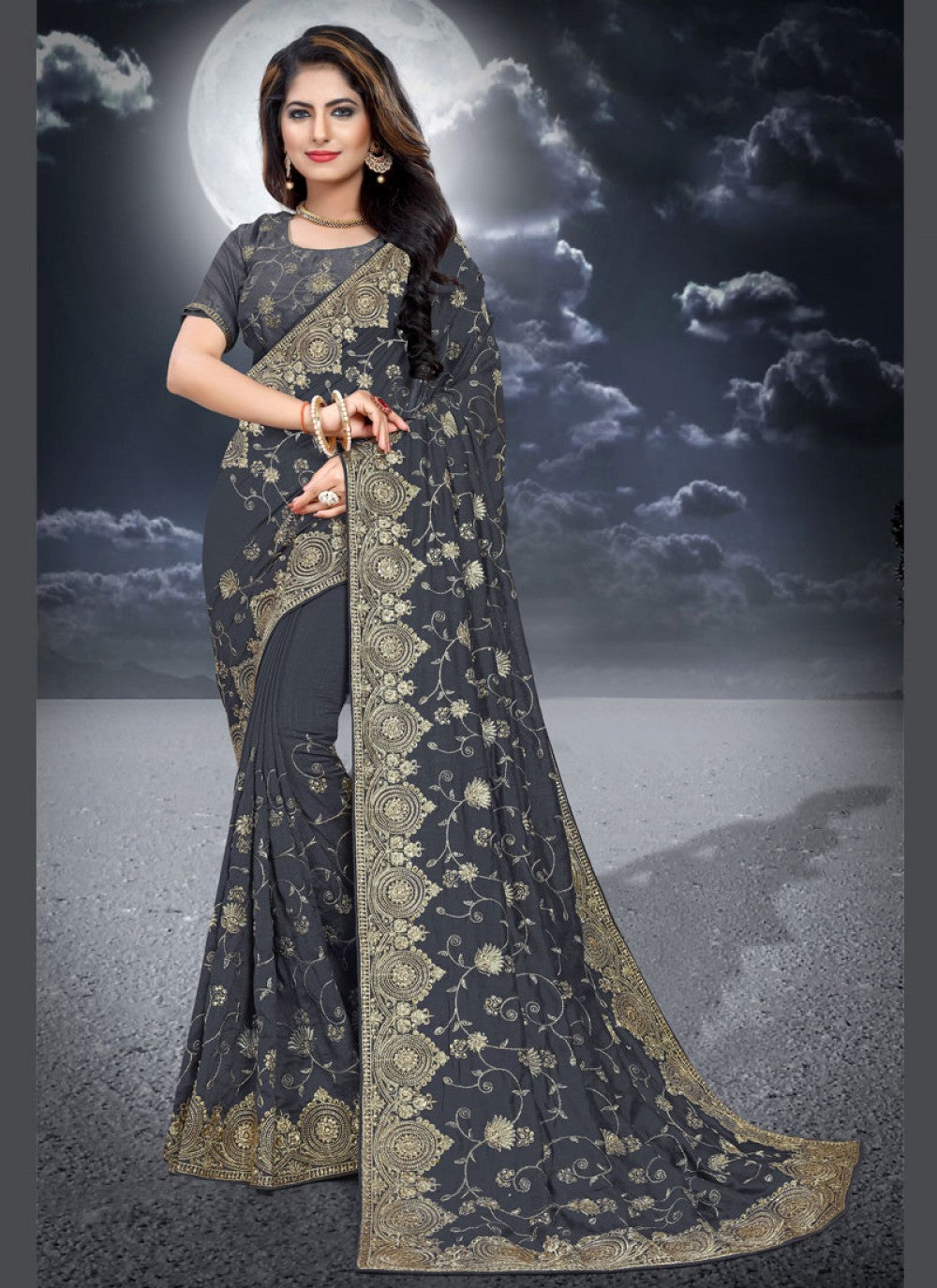 Classic Embroidered Silk Saree - S0282