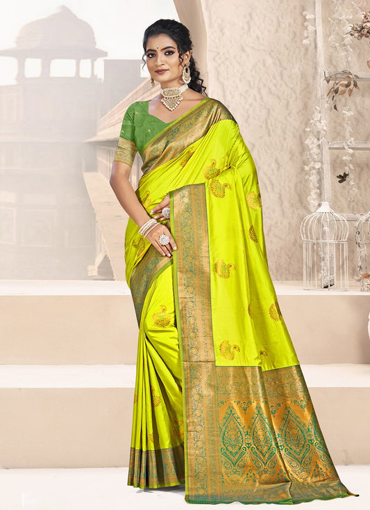 Classic Weaving Zari Silk Green Saree - S11029