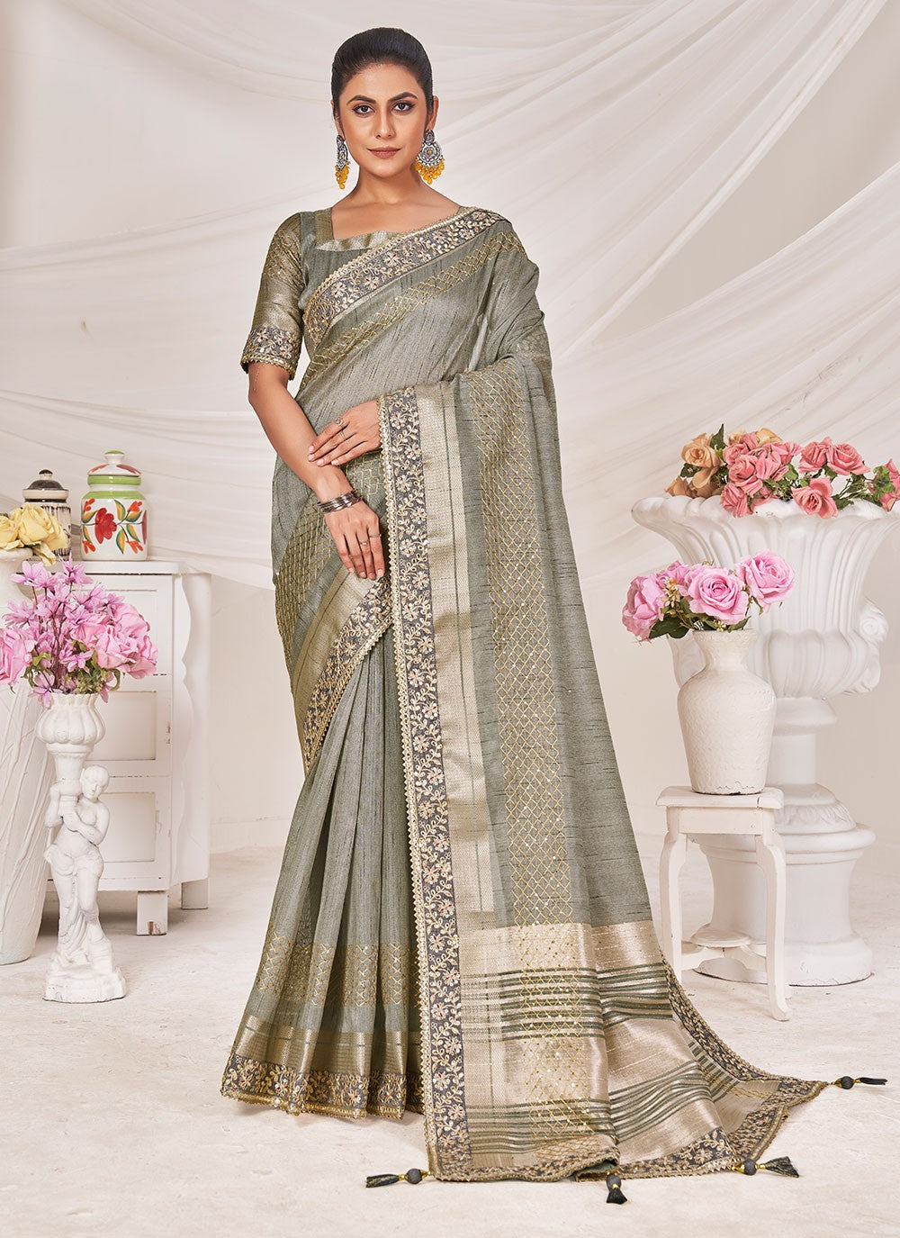 Classic Embroidered Silk Saree - S6750