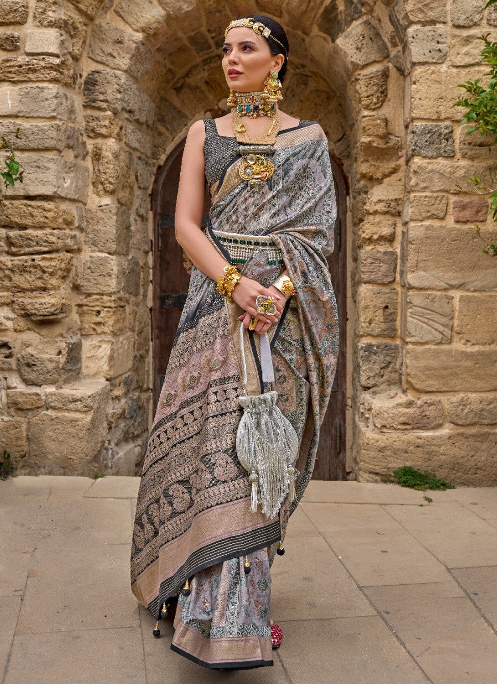 Classic Digital Print Silk Saree - S3873