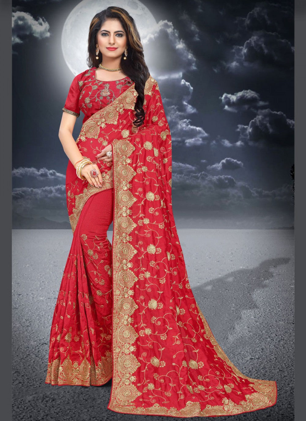 Classic Embroidered Silk Saree - S0282