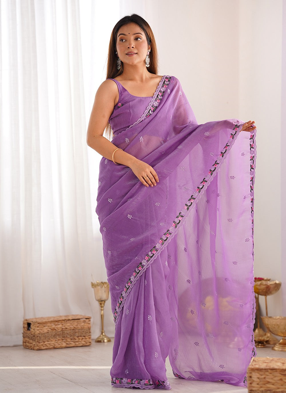 Classic Embroidered Silk Saree - S10193