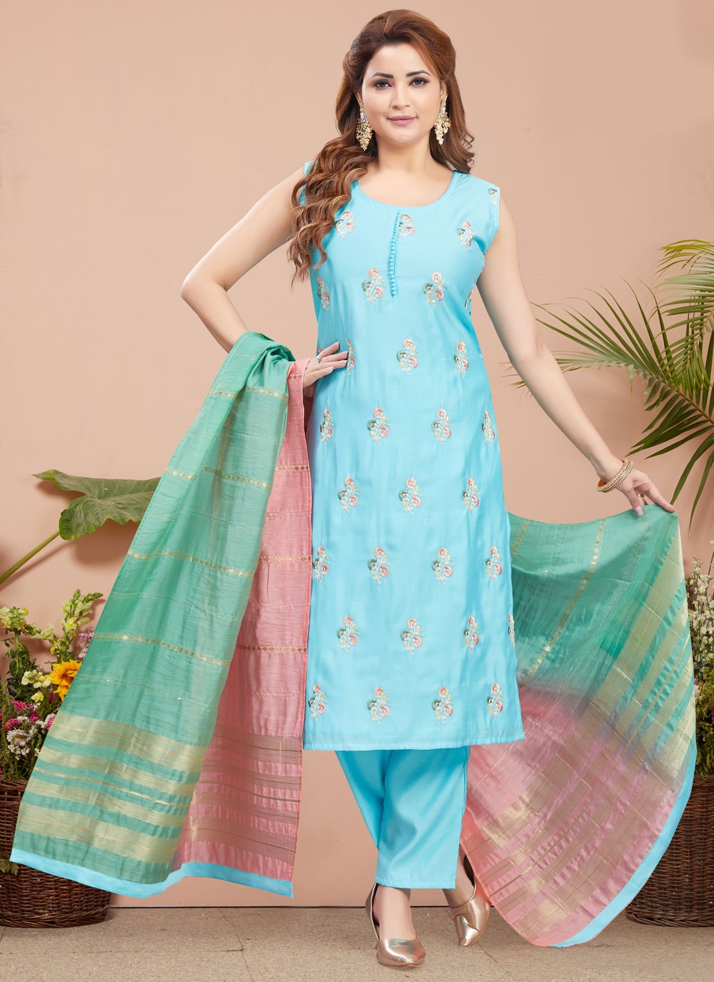 Embroidered Silk Salwar Suit - T4353