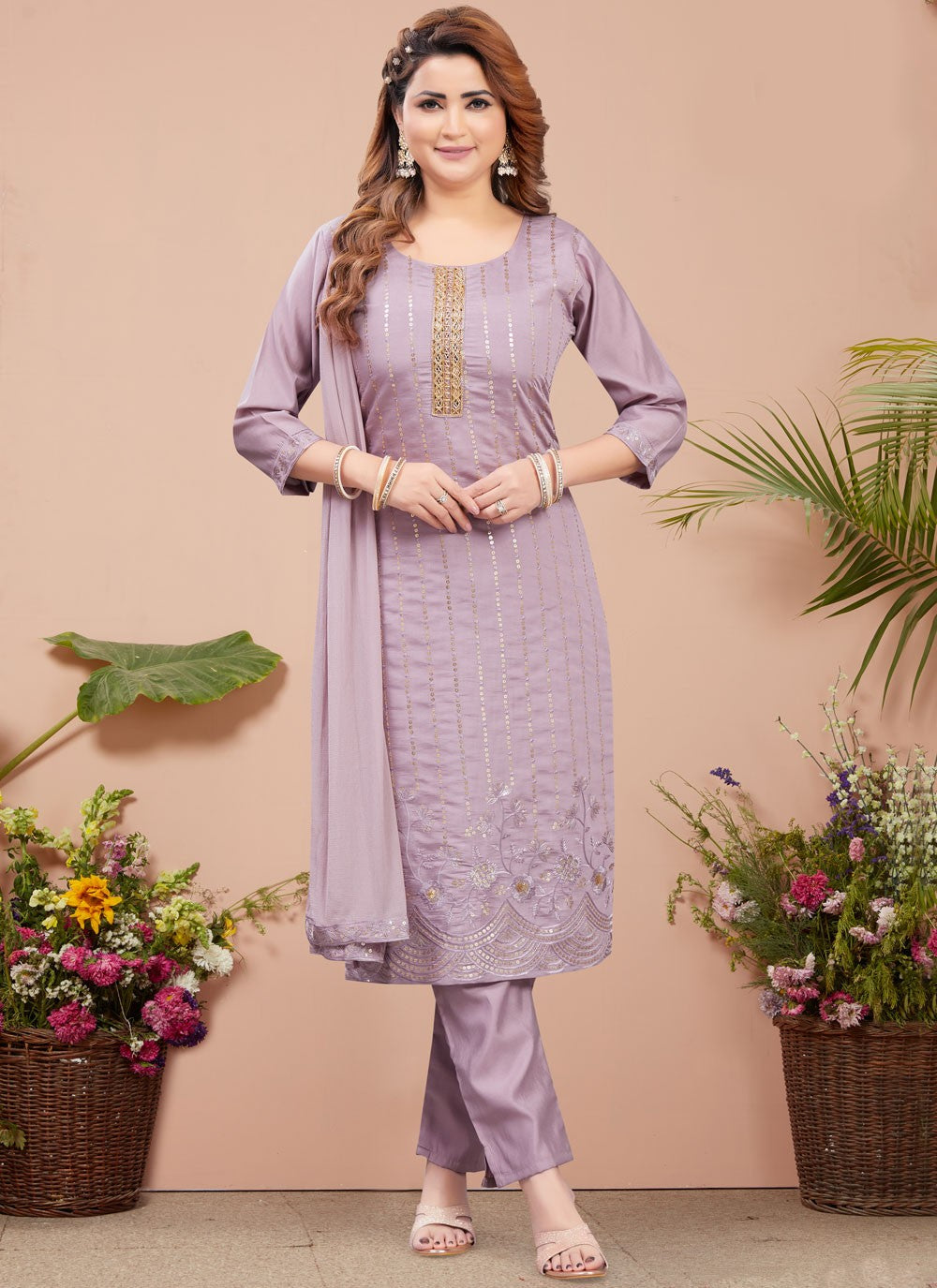 Embroidered Silk Salwar Suit - T4366