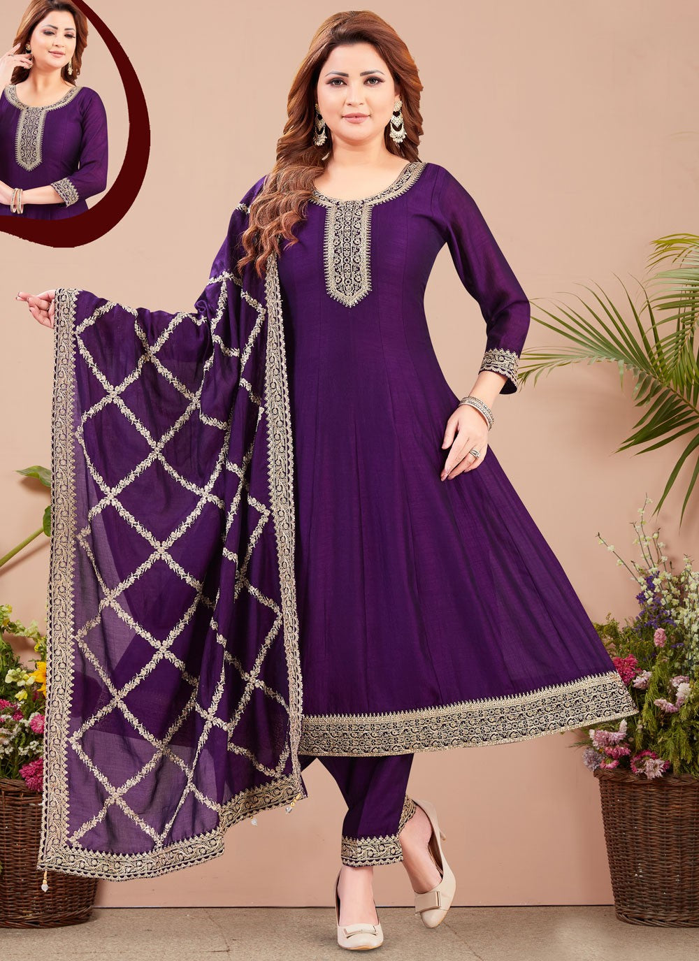 Embroidered Silk Salwar Suit - T4344