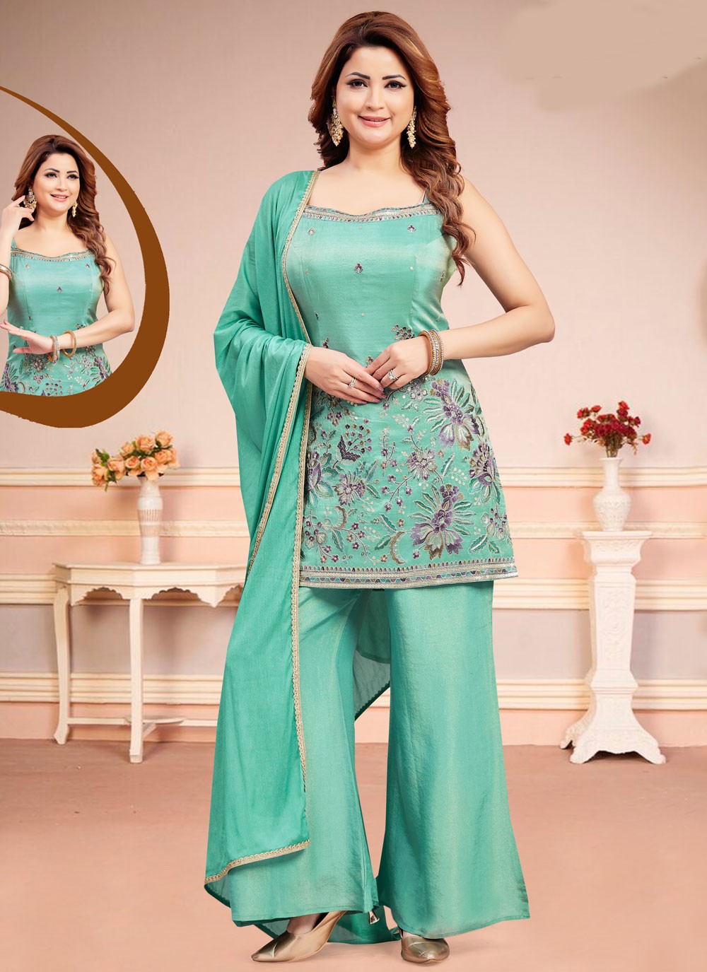 Embroidered Silk Salwar Suit - T4586