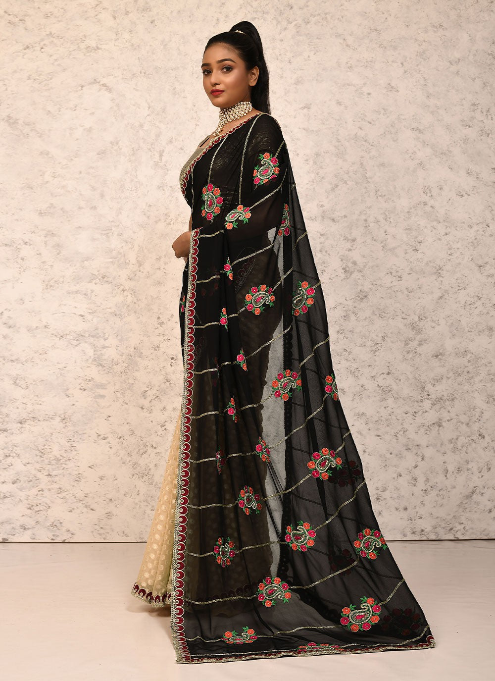 Traditional Embroidered Silk Saree - S1557