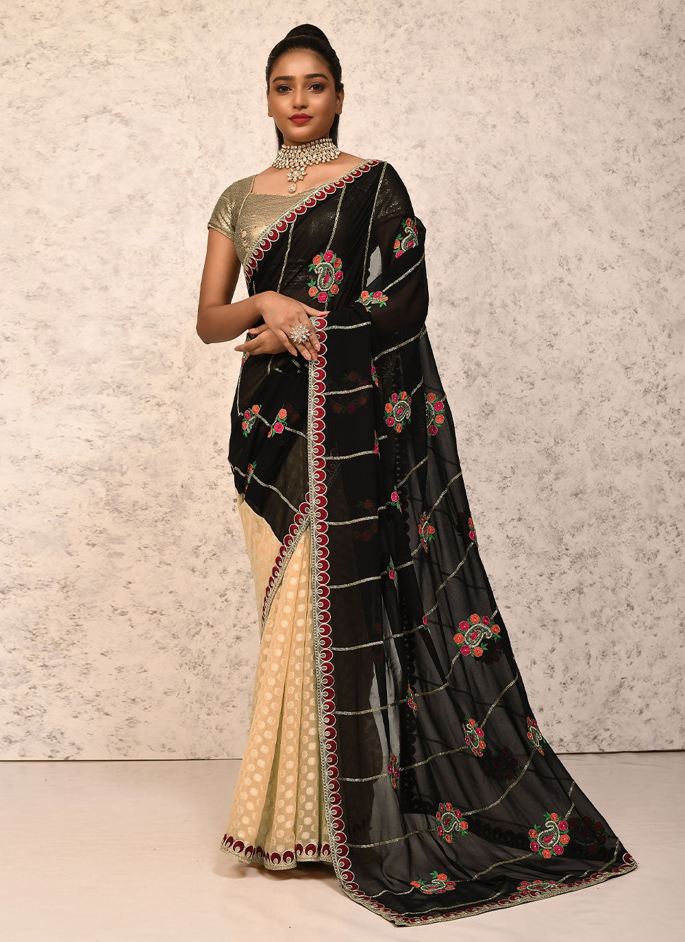 Traditional Embroidered Silk Saree - S1557