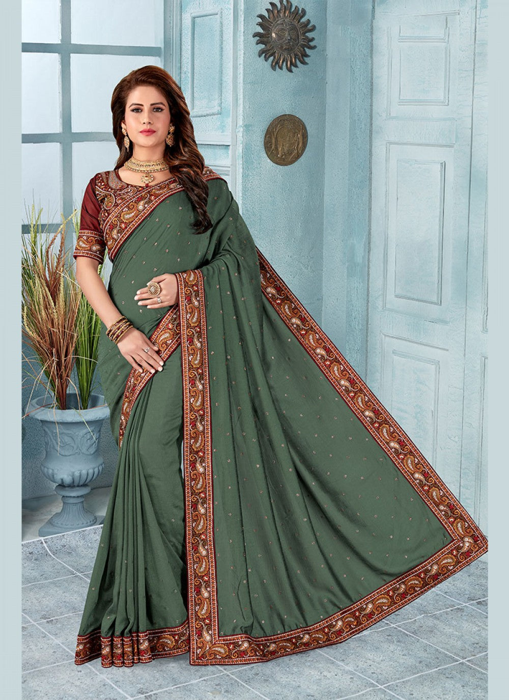 Classic Embroidered Silk Saree - S0240