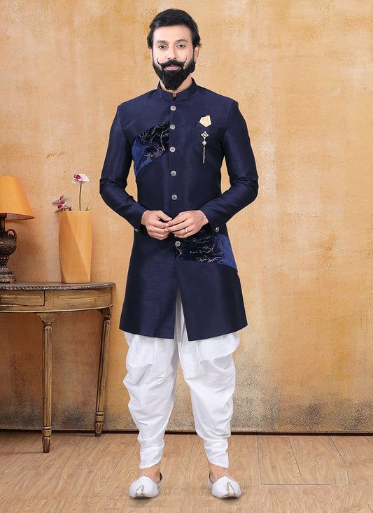 Fancy Work Silk, Velvet Blue Dhoti Kurta - M3378