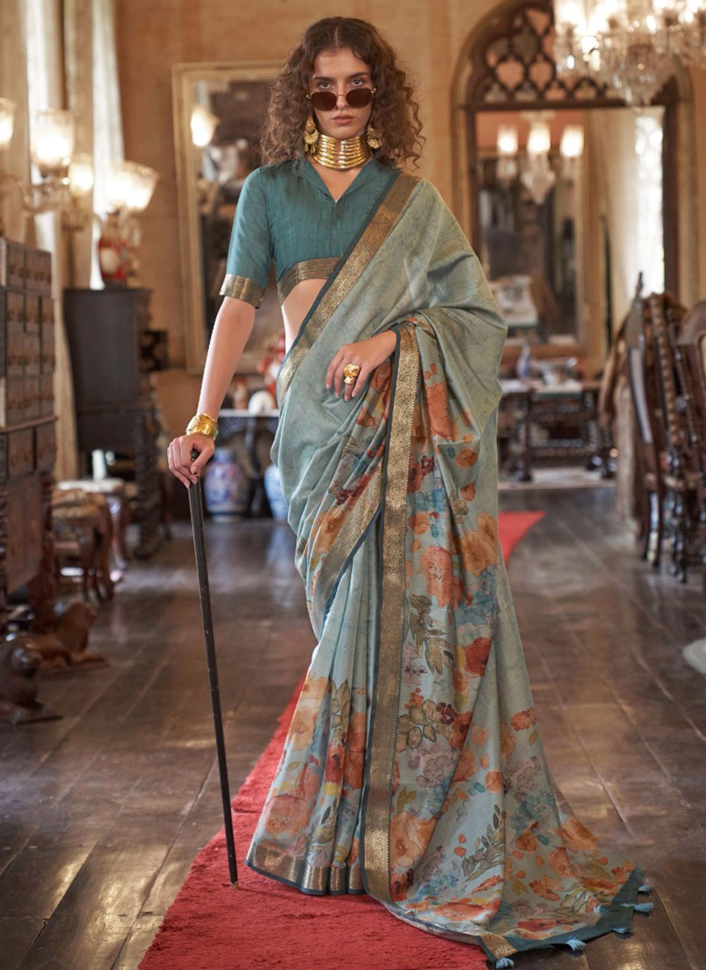 Classic Digital Print Silk, Viscose Saree - S8978