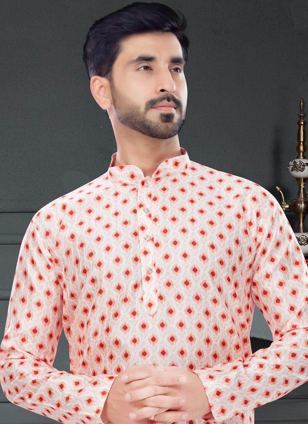 Digital Print Silk Pink Kurta Pyjama - M4735