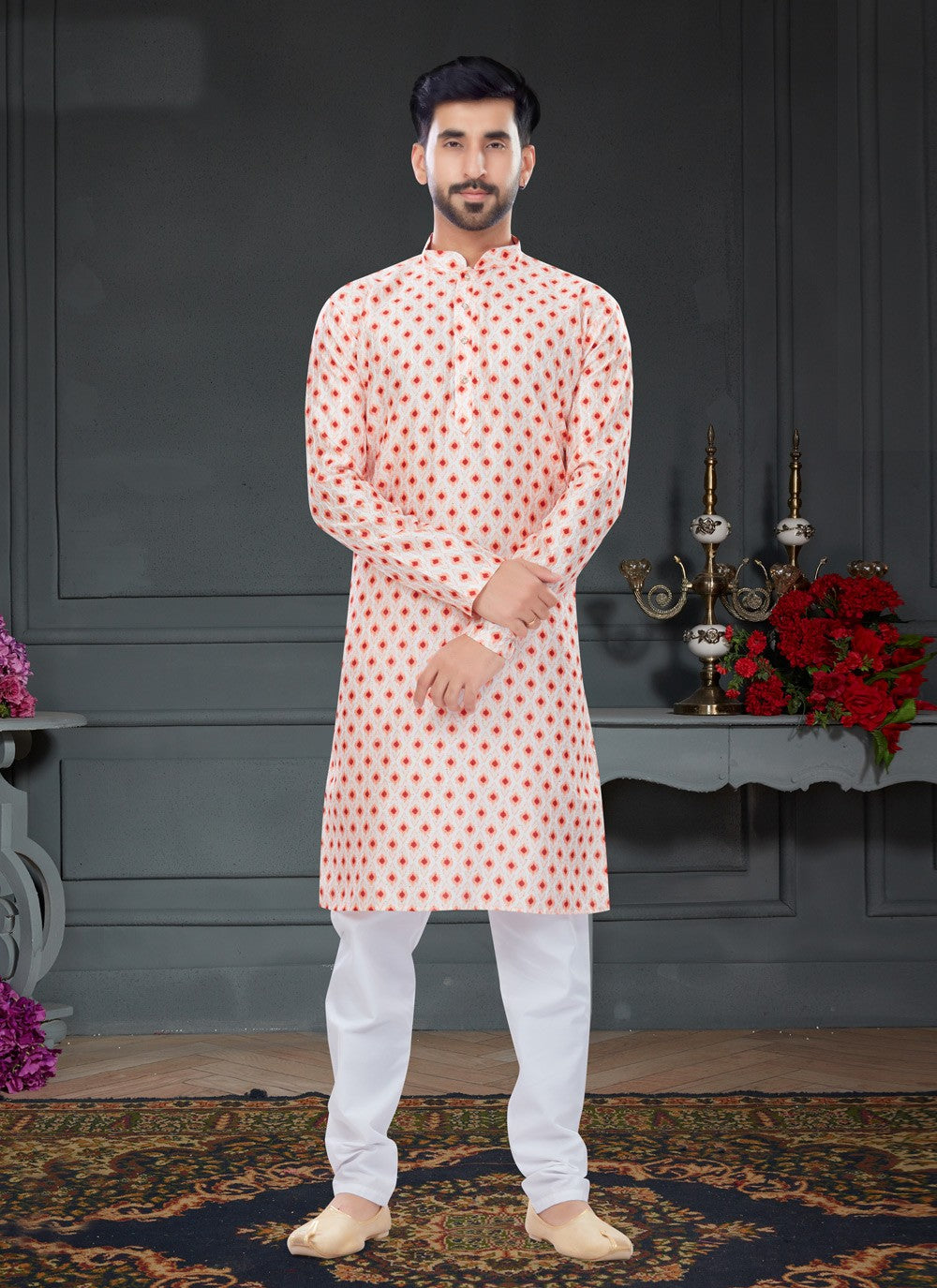 Digital Print Silk Pink Kurta Pyjama - M4735