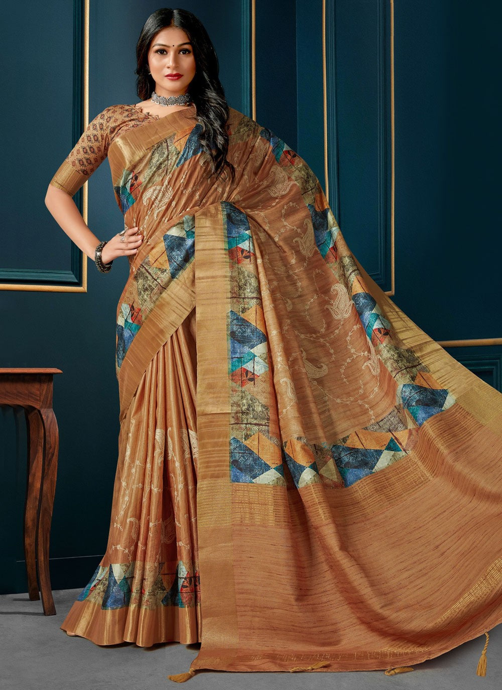 Classic Digital Print Silk Saree - S4691