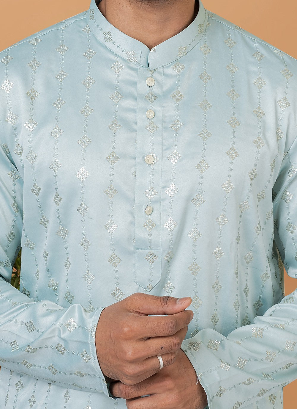 Embroidered Silk Aqua Blue Kurta Pyjama - M6267