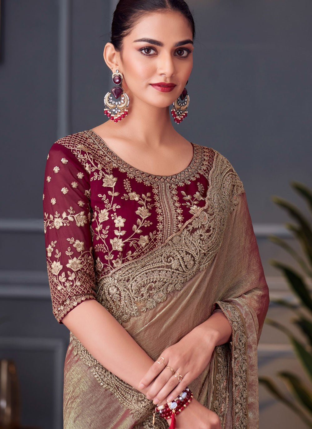 Classic Embroidered Satin Silk Saree - S8745