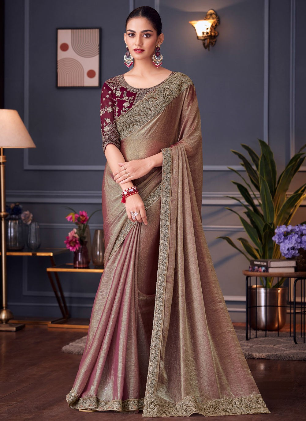 Classic Embroidered Satin Silk Saree - S8745