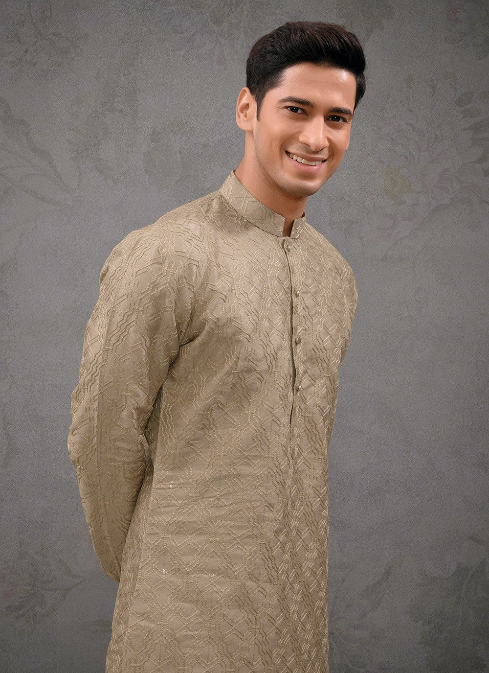 Embroidered Silk Brown Kurta Pyjama - M8399