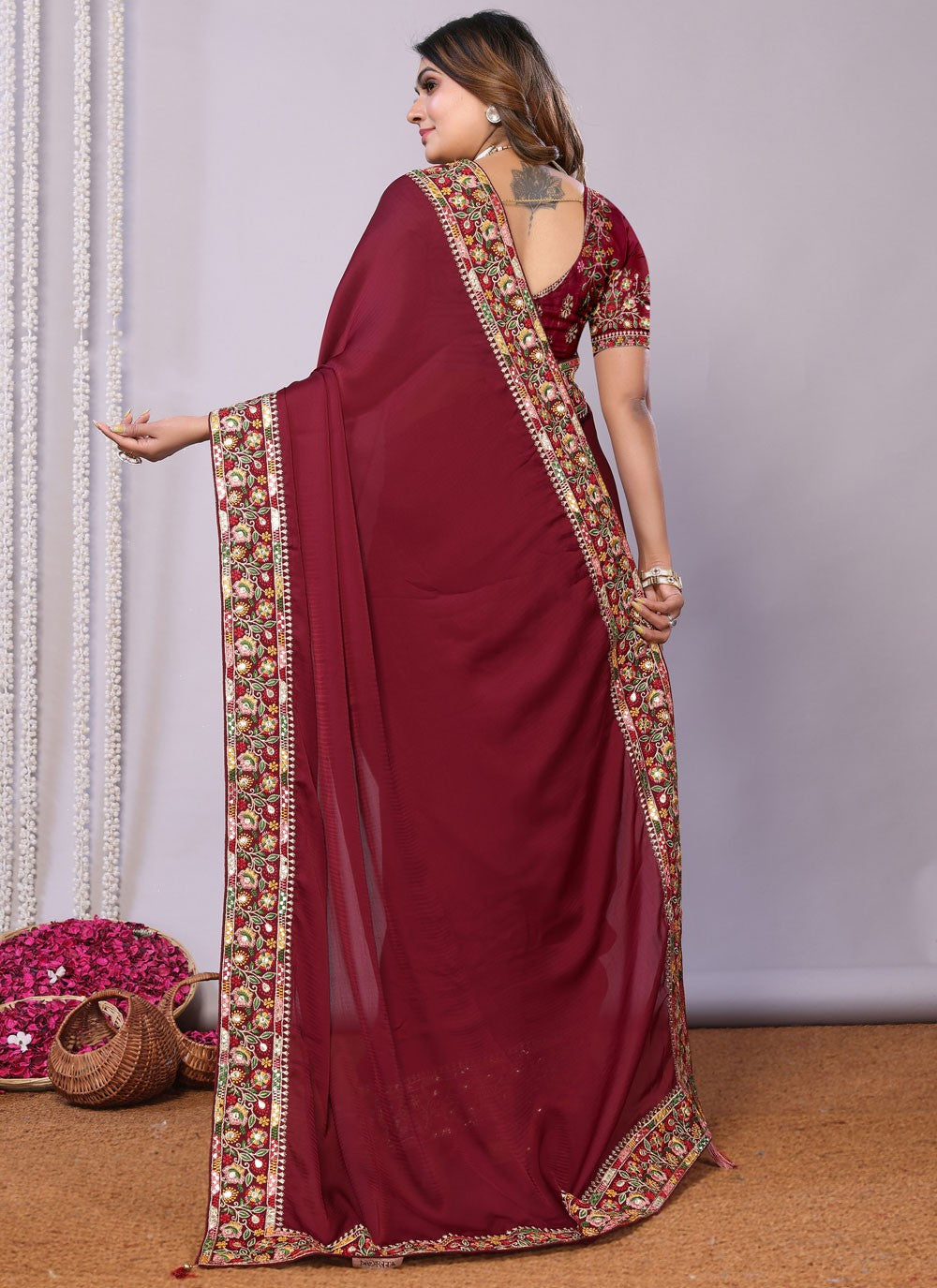 Classic Embroidered Tussar Silk Pink Saree - S10707