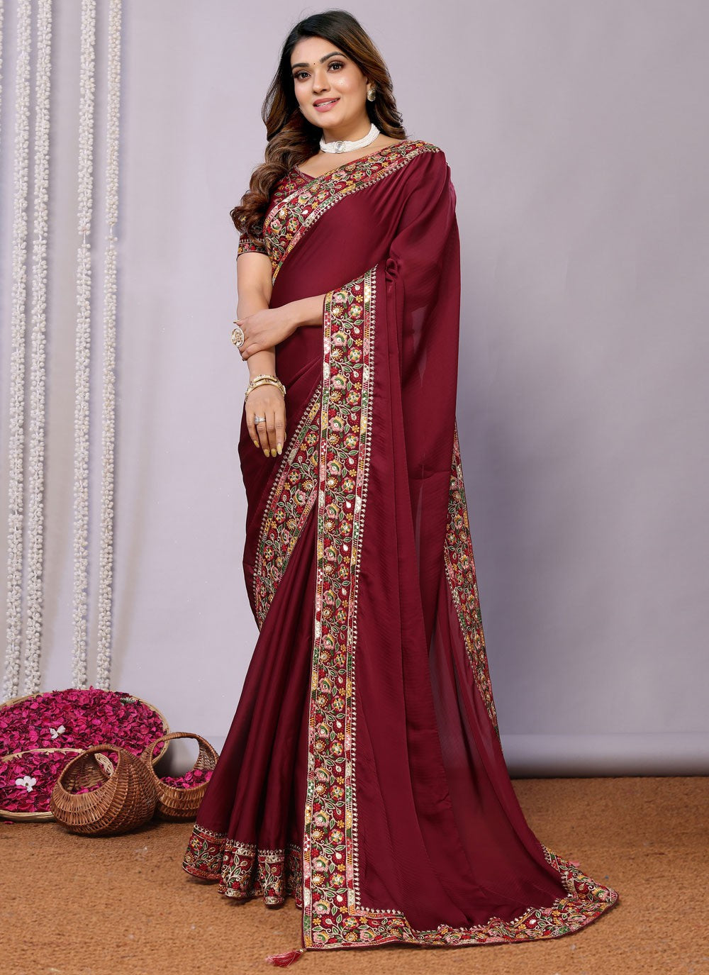 Classic Embroidered Tussar Silk Pink Saree - S10707