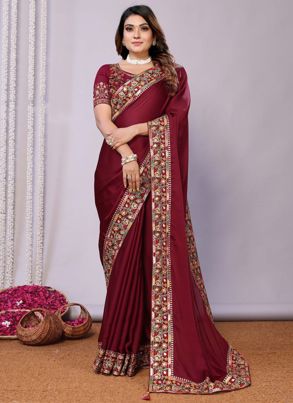 Classic Embroidered Tussar Silk Pink Saree - S10707