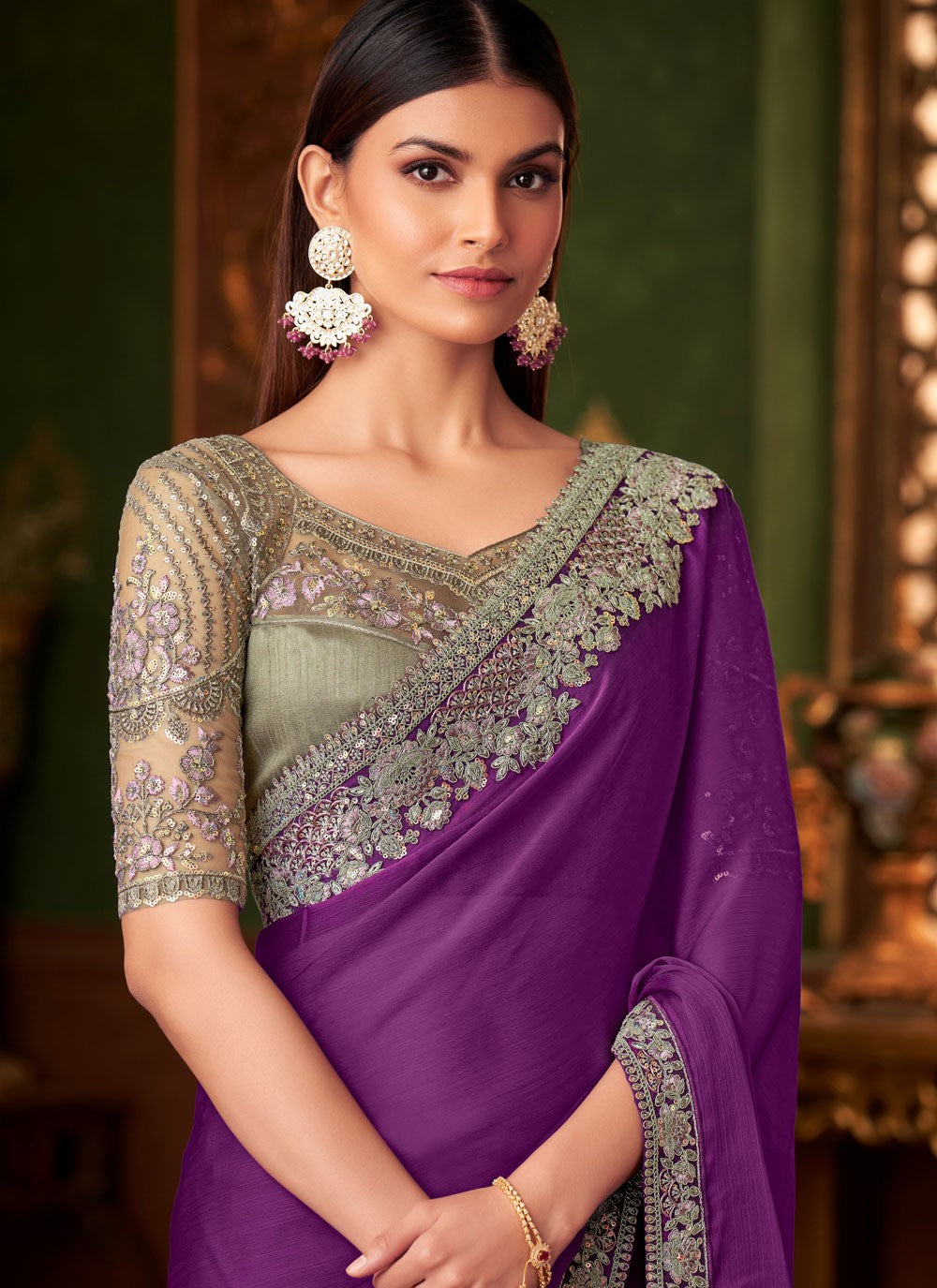 Embroidered, Sequins Chiffon Saree - S11813