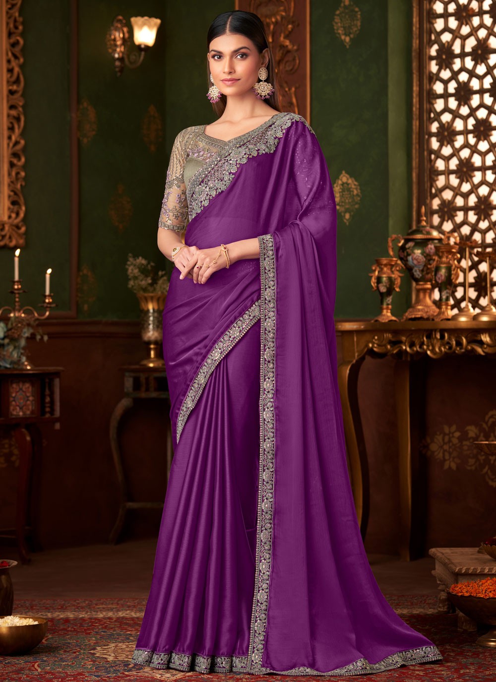 Embroidered, Sequins Chiffon Saree - S11813