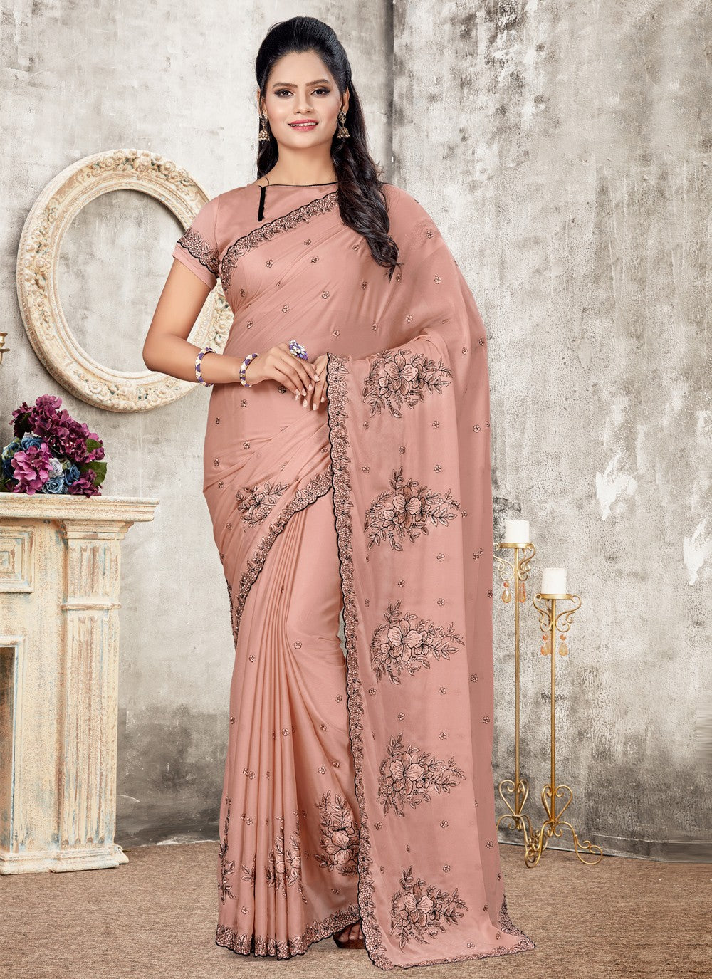 Classic Embroidered Faux Georgette Saree - S0566