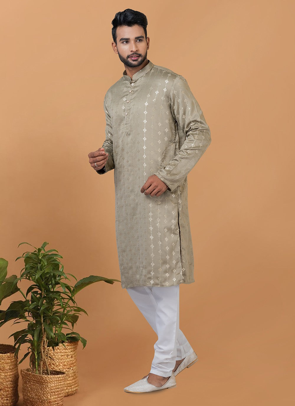 Embroidered Silk Green Kurta Pyjama - M6342